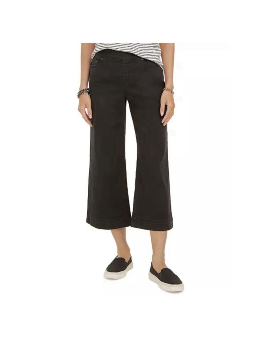 Style & Co. Wide Leg Crop Pants Size 14W Mid Rise Pull On Black Cuff Stretch NWT